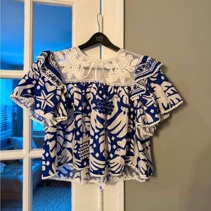 NWOT Farm Rio - Jungle Scarf Lace-Paneled Blouse Size M